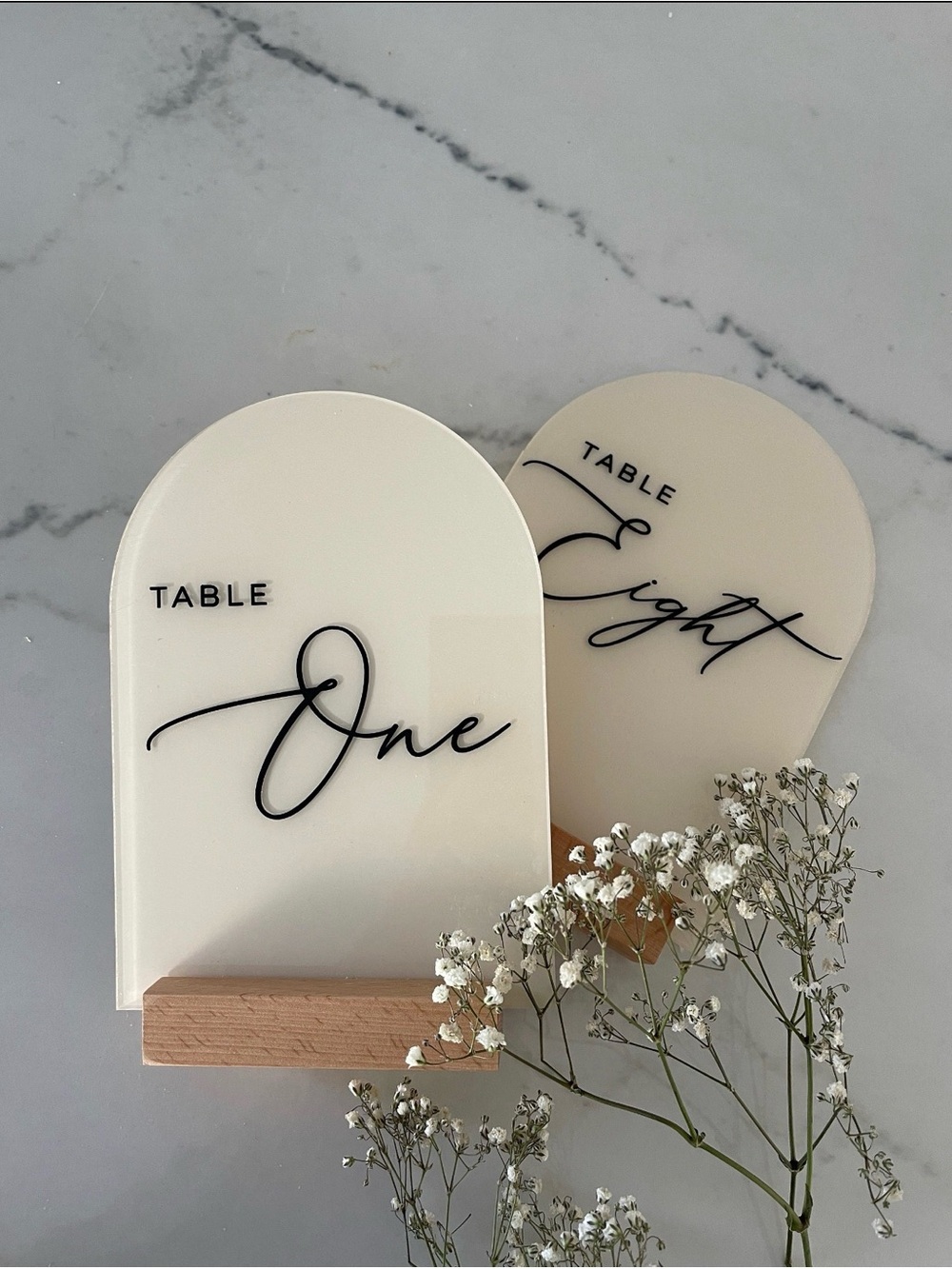 Acrylic Table Number Signs - White with Black Script